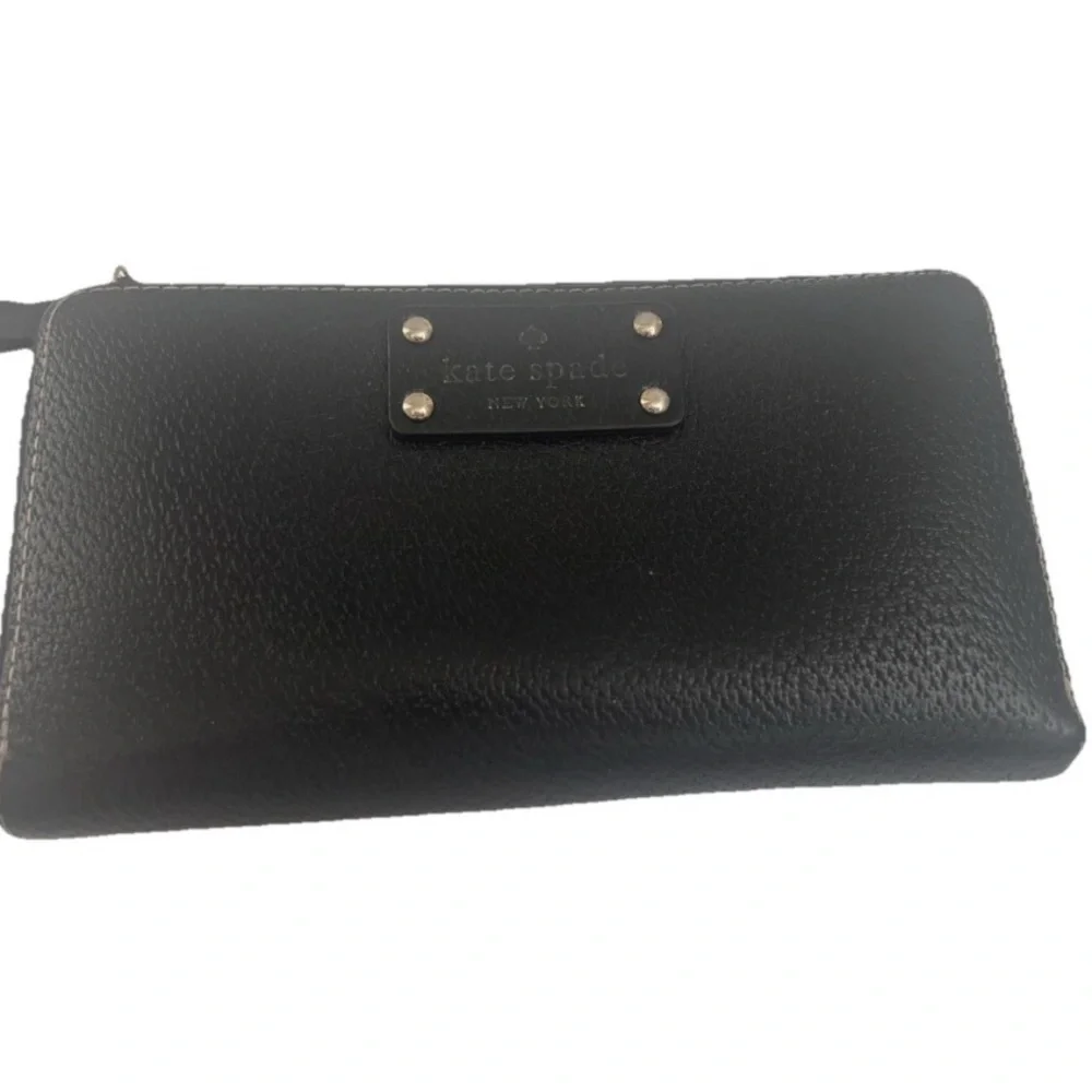 Kate Spade Leather Wallet Black Water Zip-Around Organizer Clutch